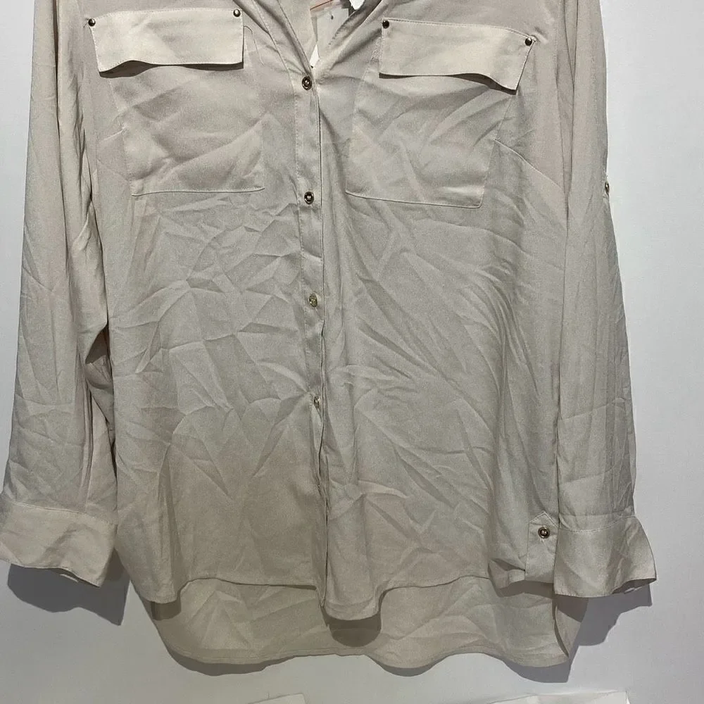 Premise‎ Studio Women's Cream Button Front Long Sleeve Shirt Size OX (NWT)